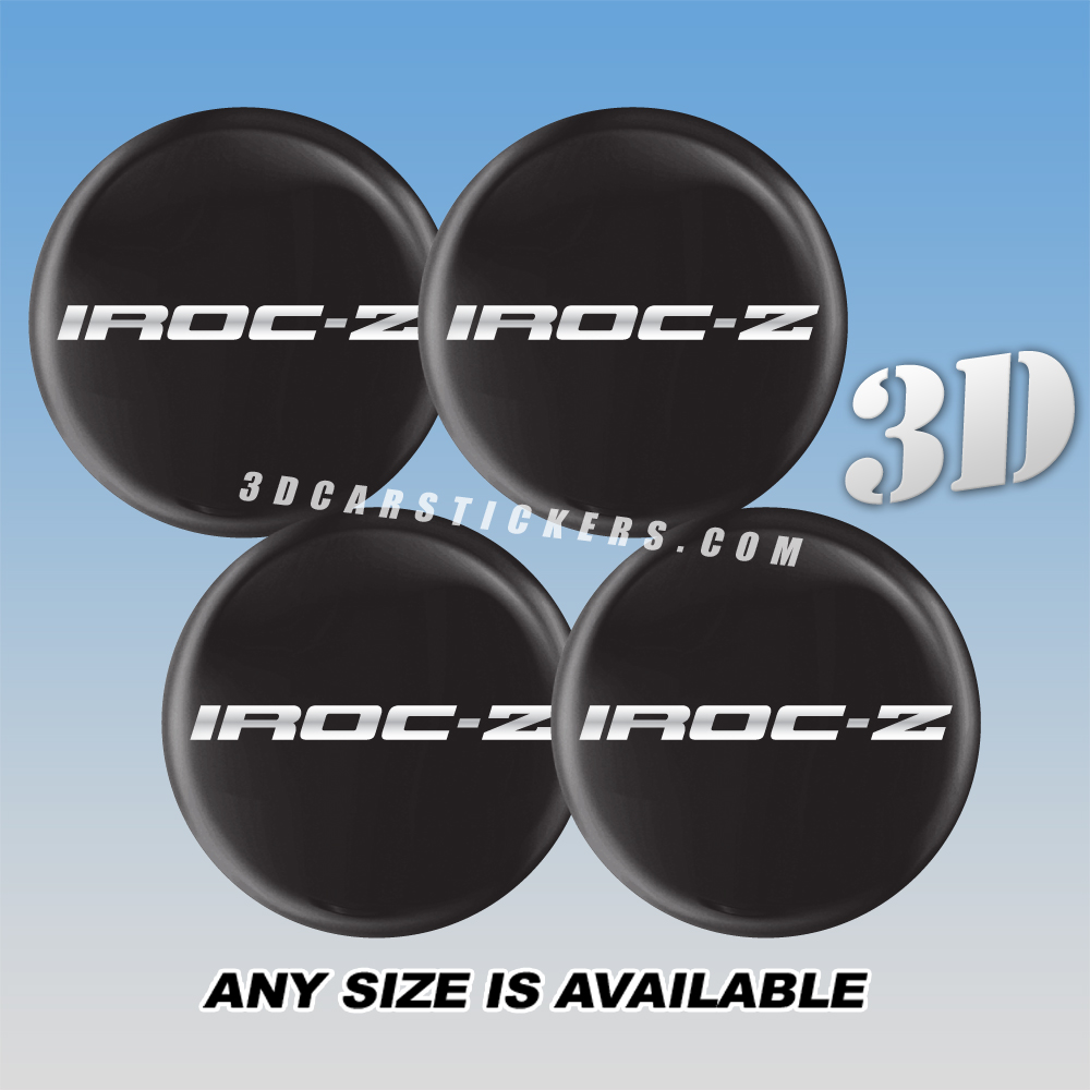 IROC-Z Decals For Wheel Center Caps — Silver Logo/Black Background