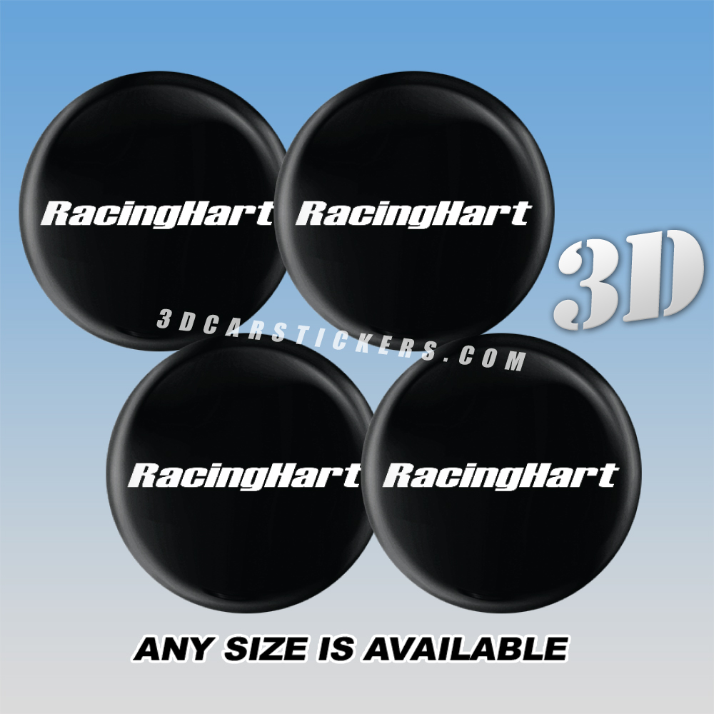 RACING HART Decals For Wheel Center Caps — Silver Logo/Black Background