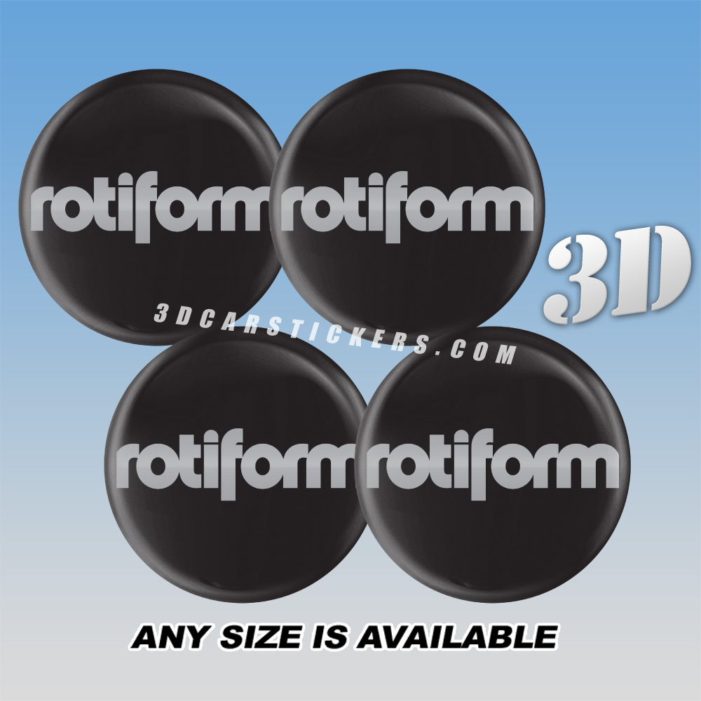 ROTIFORM Decals For Wheel Center Caps — Silver Logo/Black Background