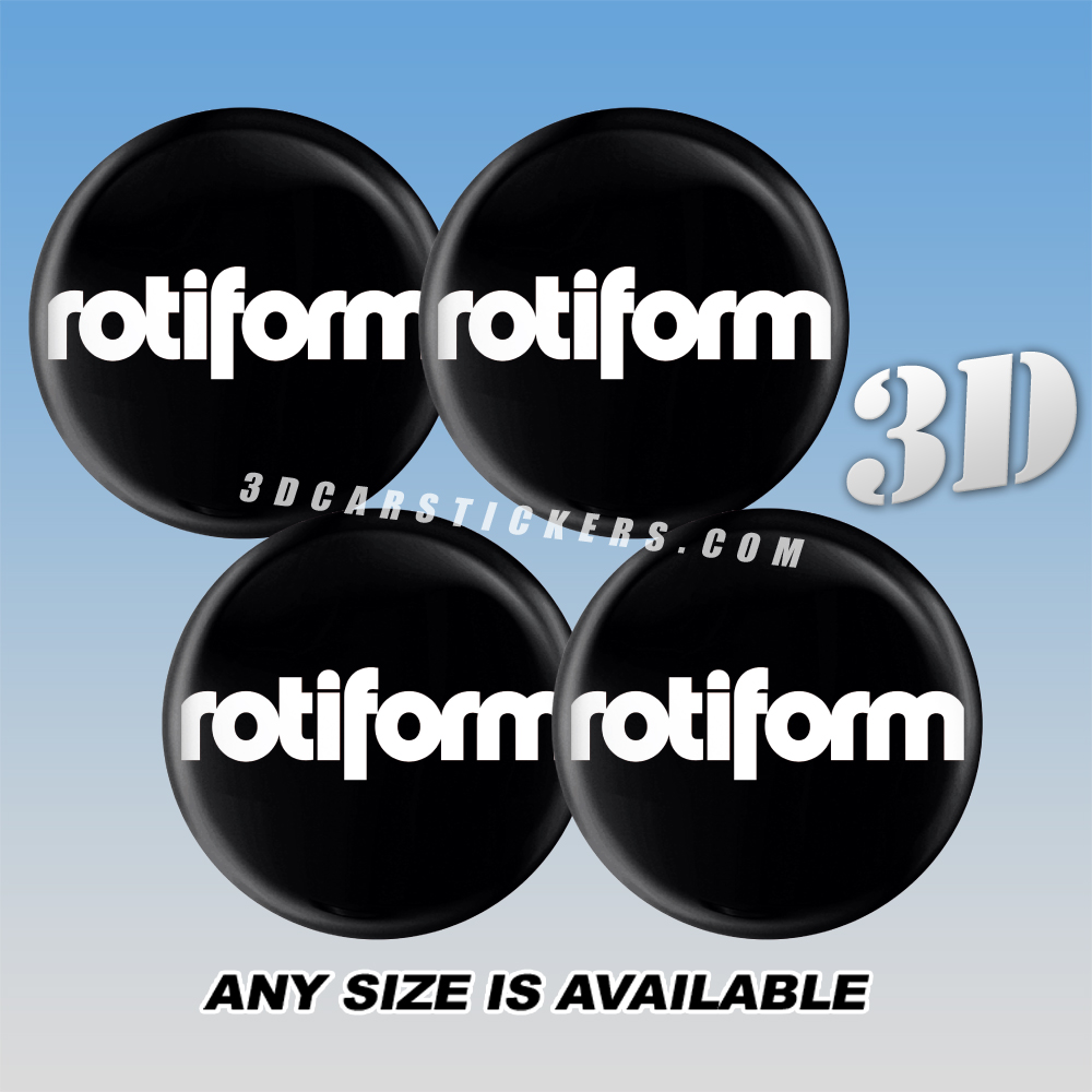 ROTIFORM Decals For Wheel Center Caps — White Logo/Black Background