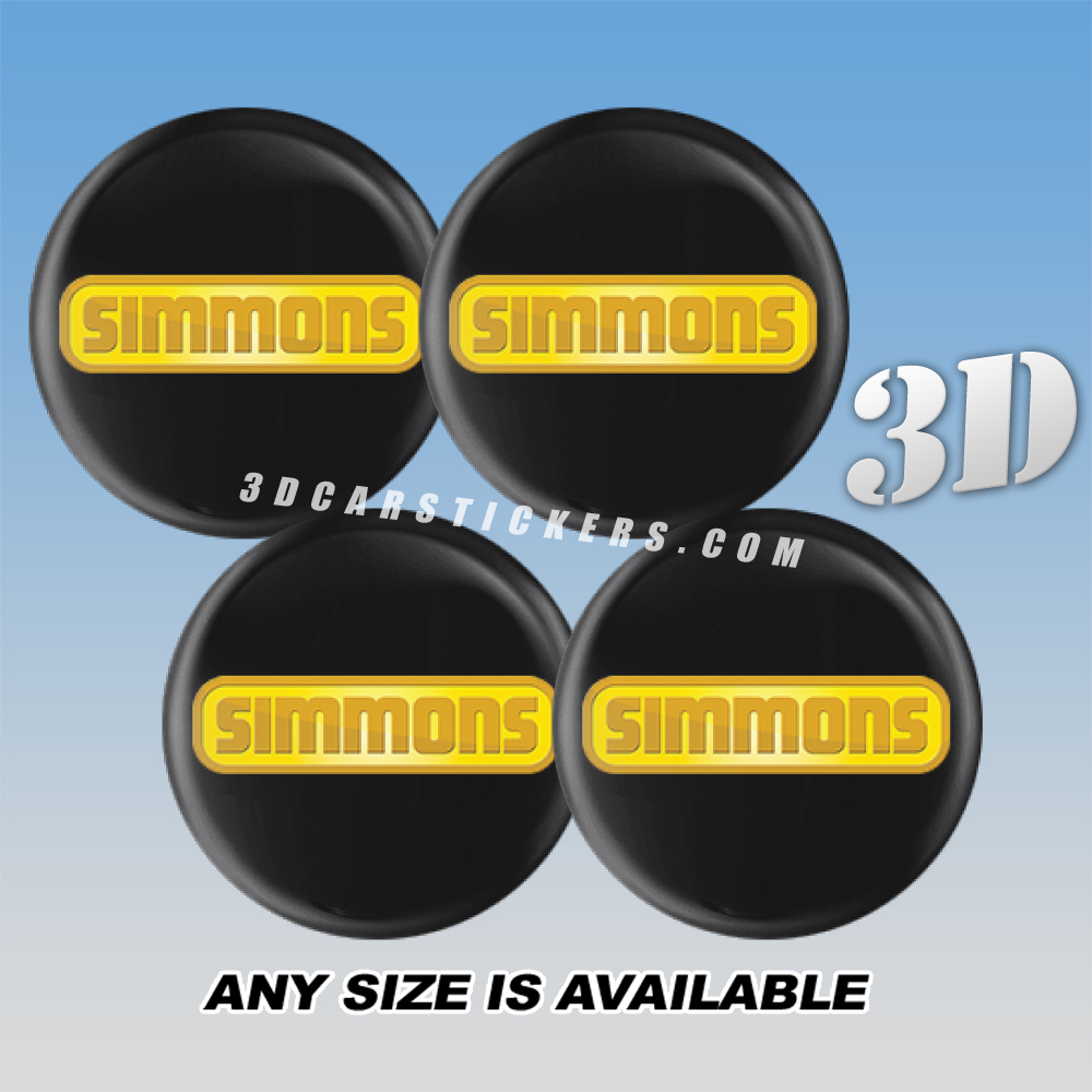 SIMMONS Decals For Wheel Center Caps — Gold Logo/Black Background