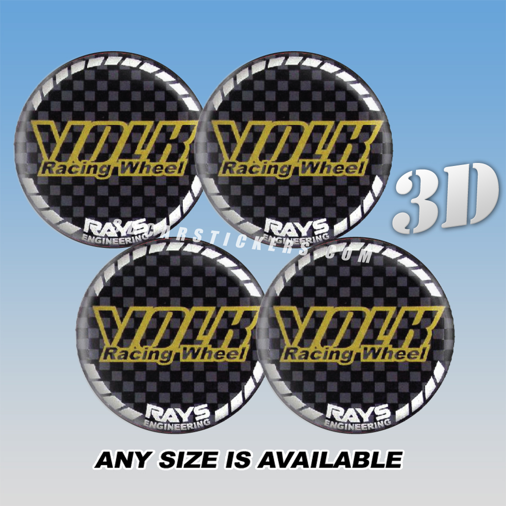 VOLK RACING WHEEL Decals For Wheel Center Caps — Gold/White Logo/Carbon Background