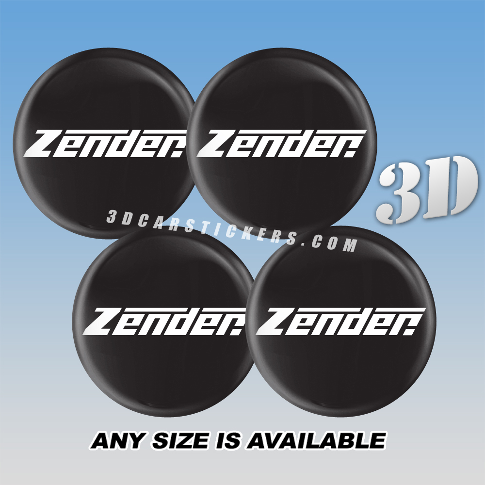 ZENDER Decals For Wheel Center Caps — White Logo/Black Background