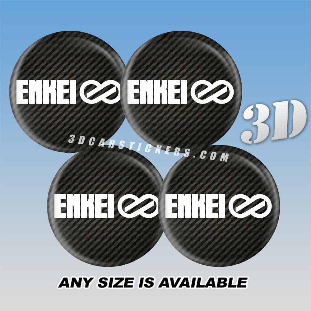 Enkei Decals For Wheel Center Caps - White logo/Carbon Background