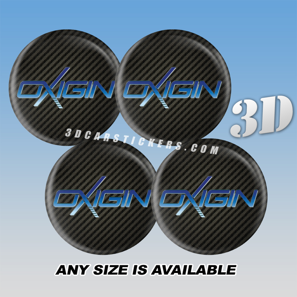 OXIGIN Decals For Wheel Center Caps - Blue logo/Carbon Background