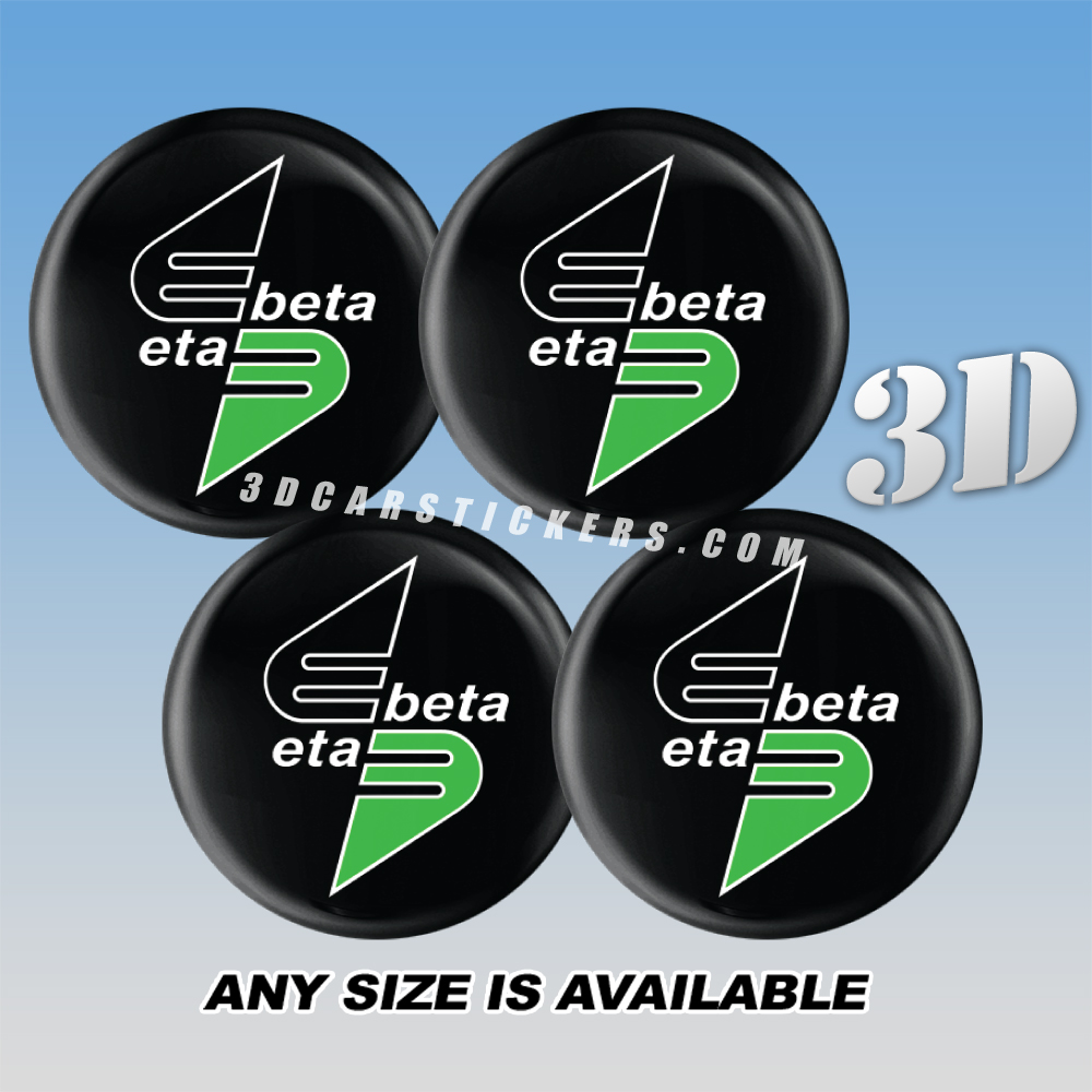 ETA-BETA Decals For Wheel Center Caps — White/Green Logo/Black Background