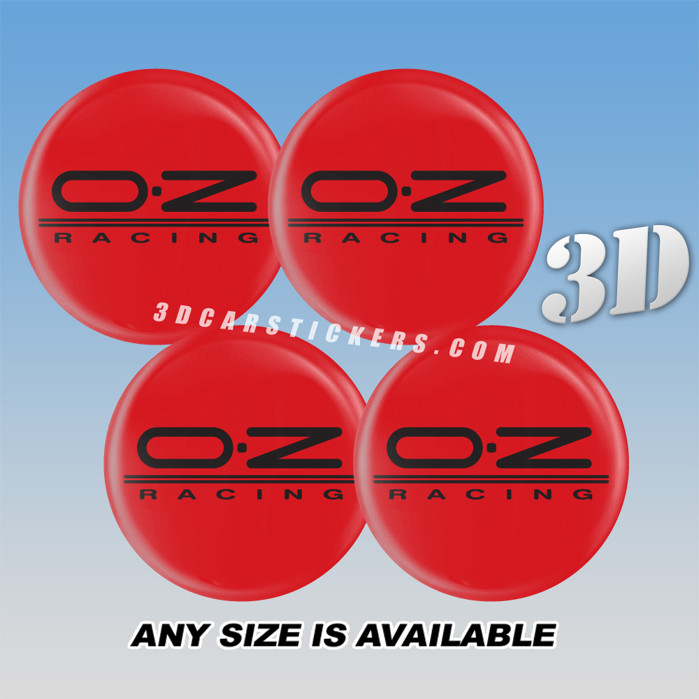 OZ RACING Domed Decals For Wheel Center Caps — Black Logo/Red Background