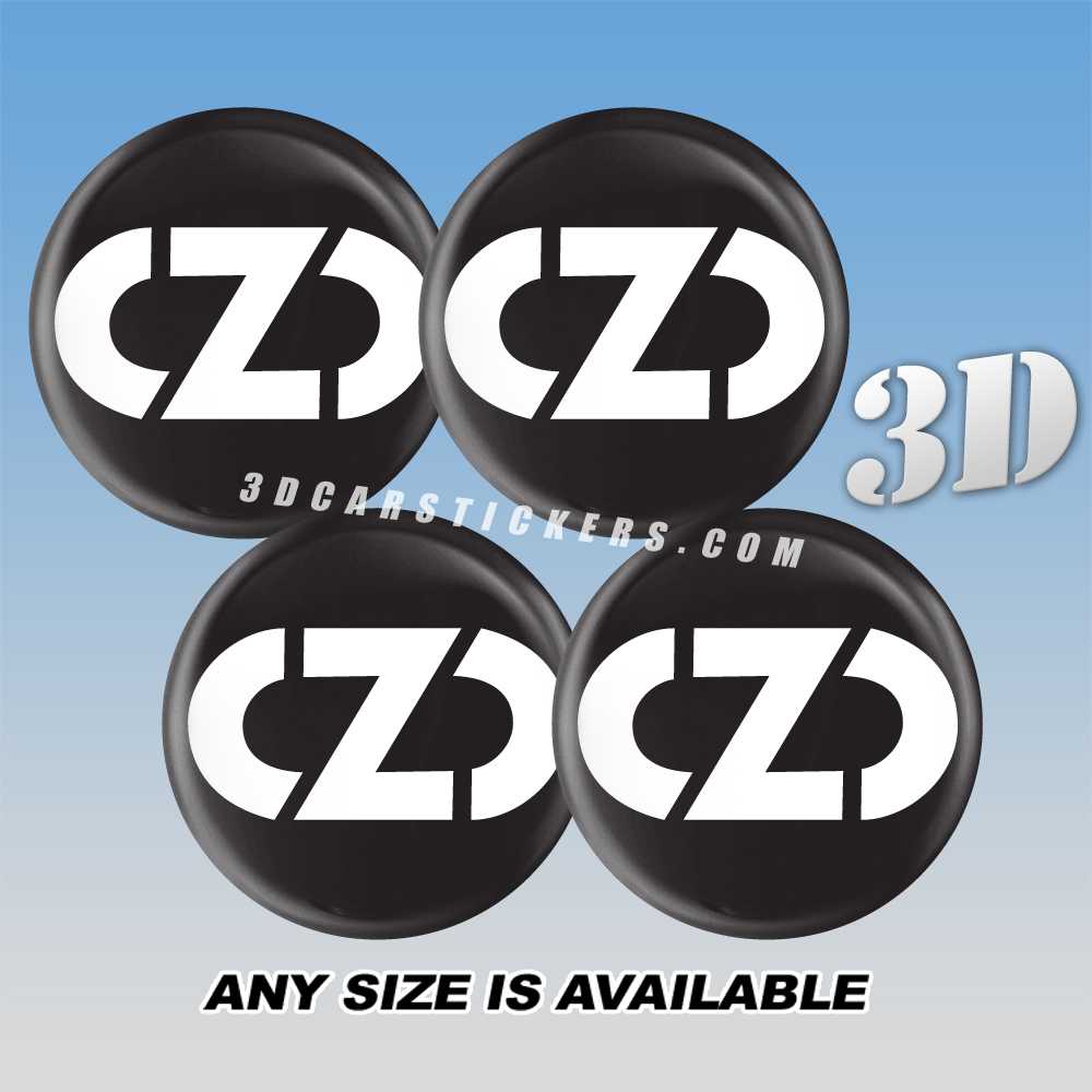 OZ RACING NEW LOGO Domed Decals For Wheel Center Caps — White Logo/Black Background