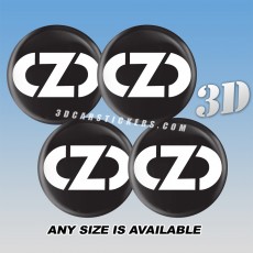 OZ RACING NEW LOGO Domed Decals For Wheel Center Caps — White Logo/Black Background