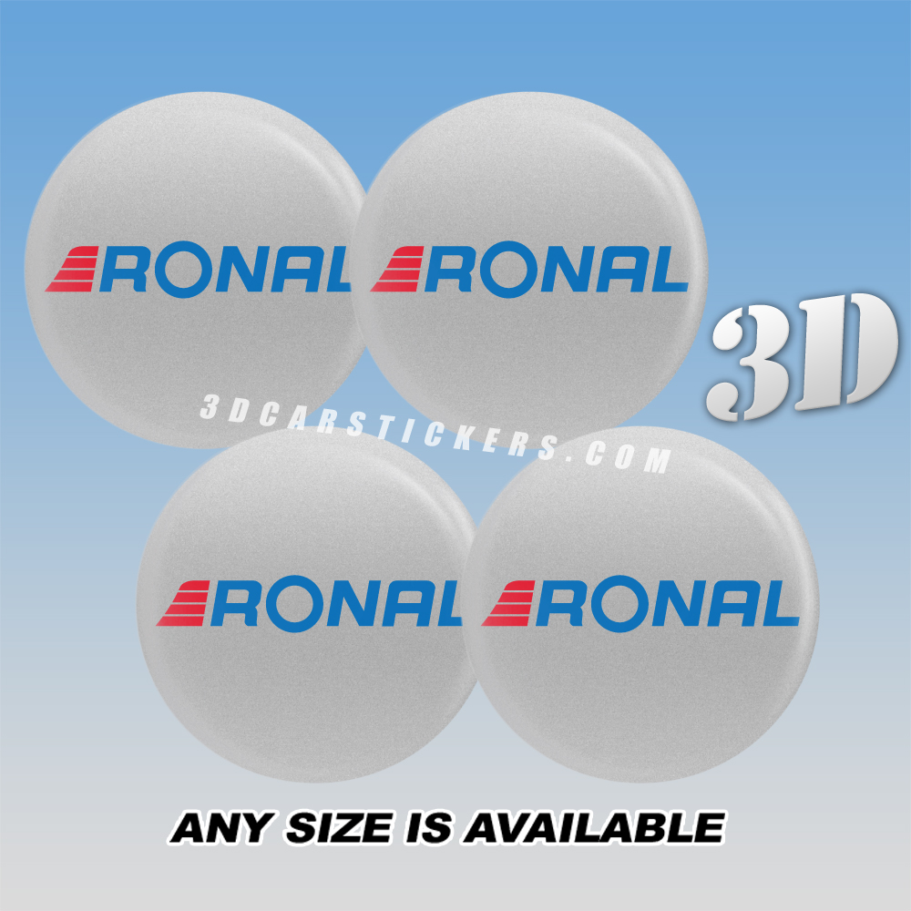 RONAL Decals For Wheel Center Caps — Red/Blue Logo/Silver Background