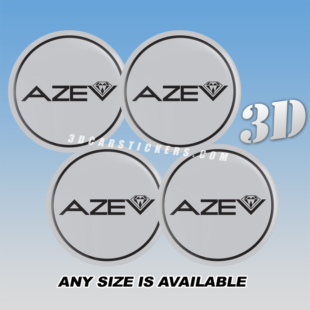 AZEV Decals For Wheel Center Caps — Black Logo/Silver Background