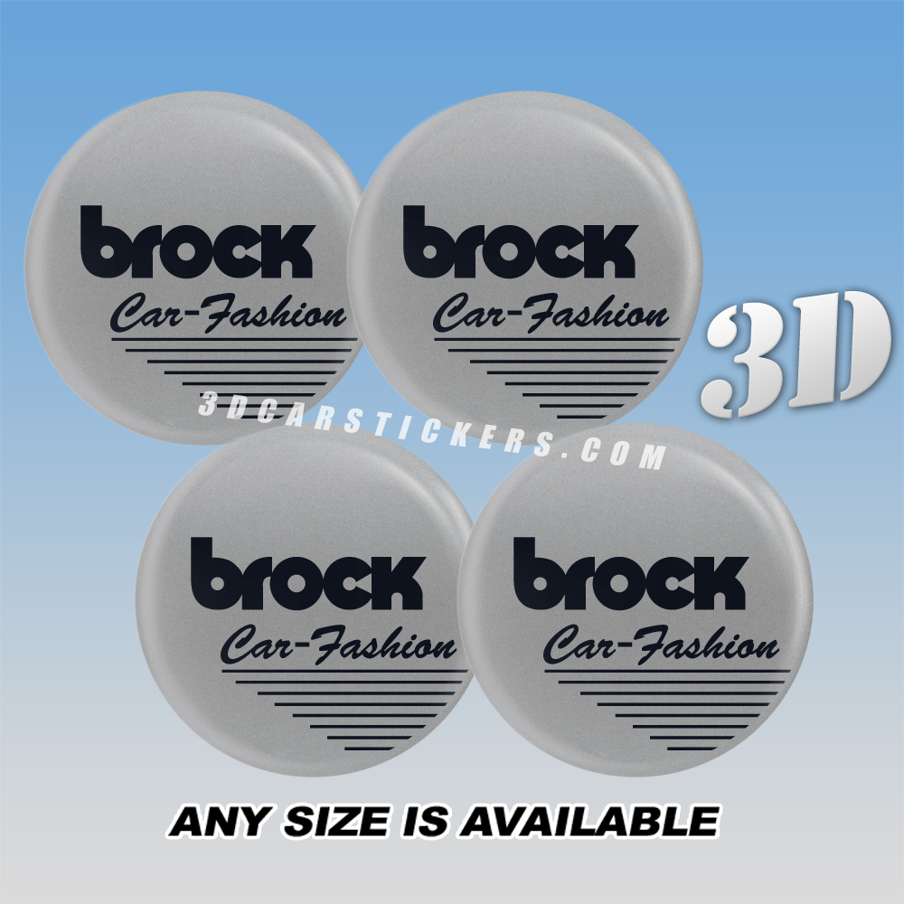 BROCK Decals For Wheel Center Caps — Black Logo/Silver Background