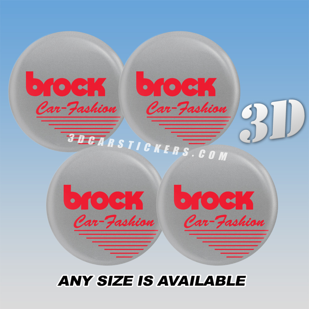 BROCK Decals For Wheel Center Caps — Red Logo/Silver Background